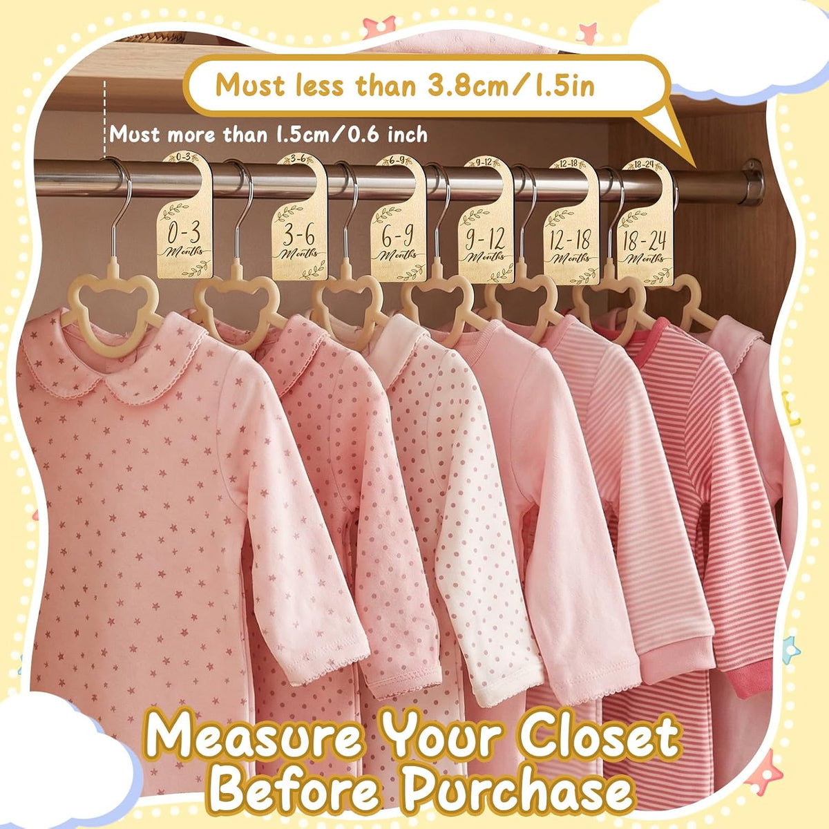 50 Pack Velvet Baby Hangers with Clips Kids Hangers with Size Dividers