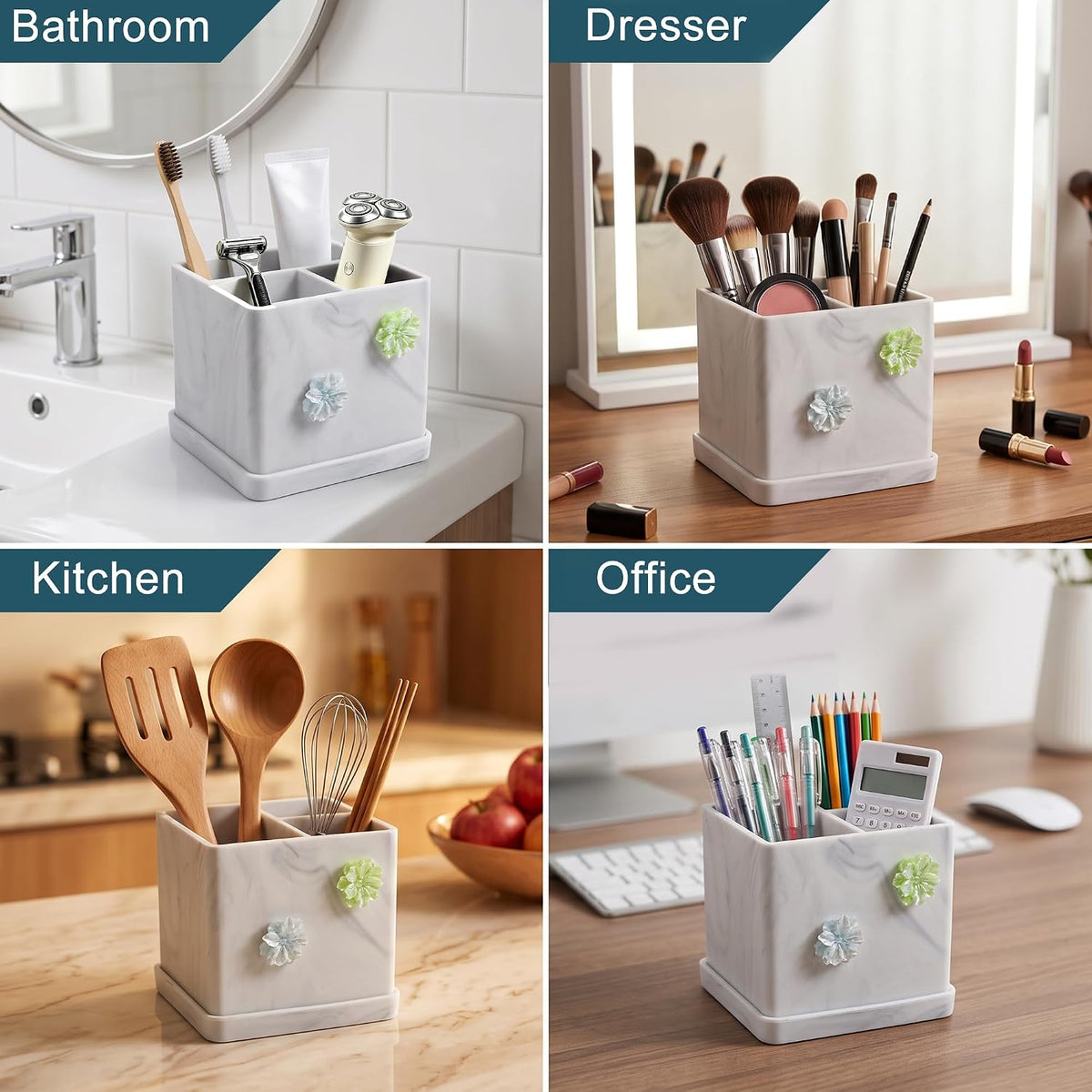 HO2ME Silicone Toothbrush Holder with Soap Dish, Flexible Organizer