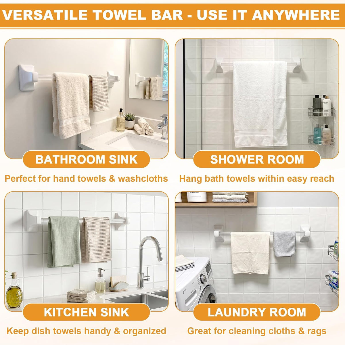 2 Pack 24 Inch Clear Bathroom Towel Bar Replacement Rod for Ceramic Holder