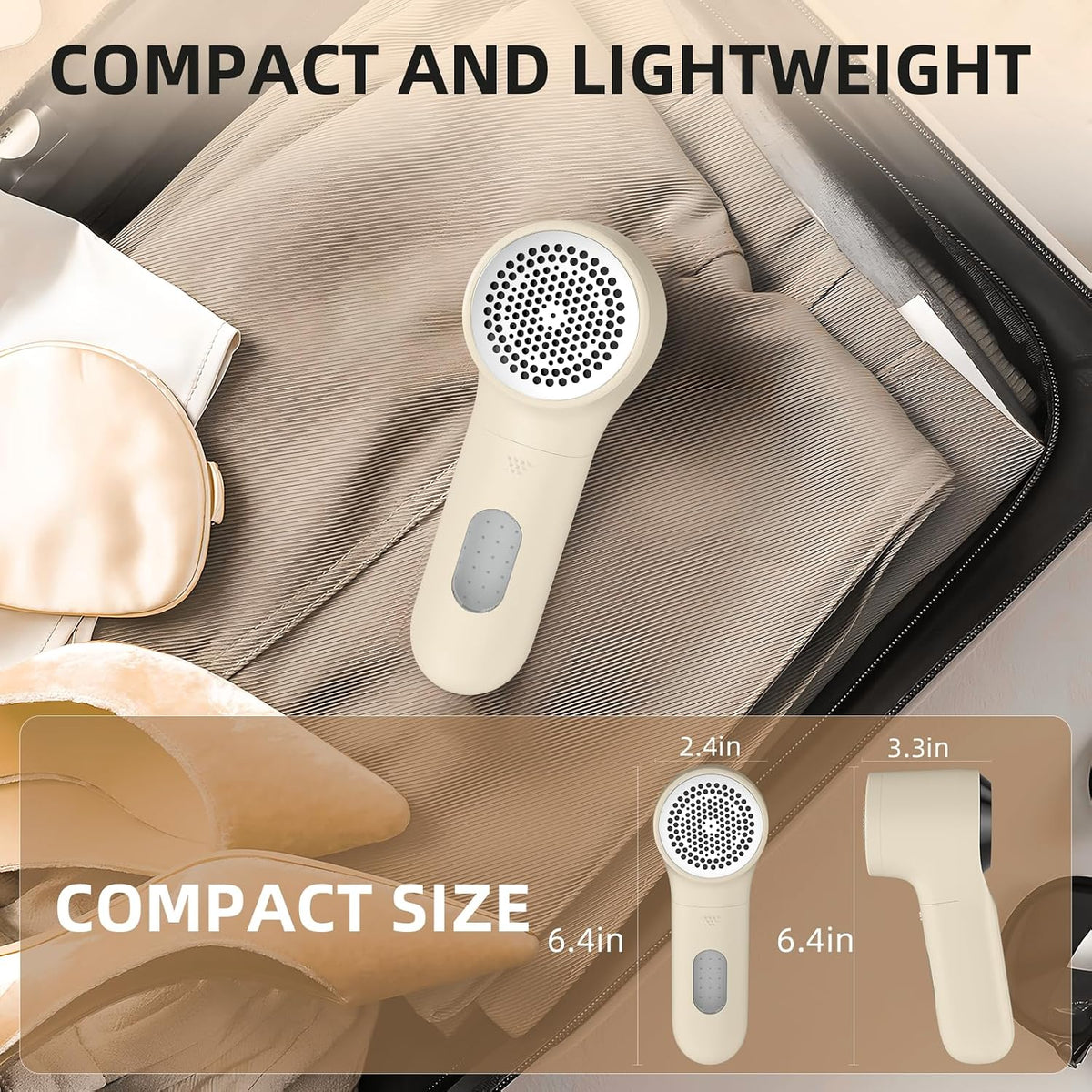 Buywoo Fabric Shaver, Electric Lint Remover, Rechargeable Lint Shaver, Household Essentials for Clothes, Upholstery, Furniture, Sweater Defuzzer to Remove Pilling, Battery Operated, Beige