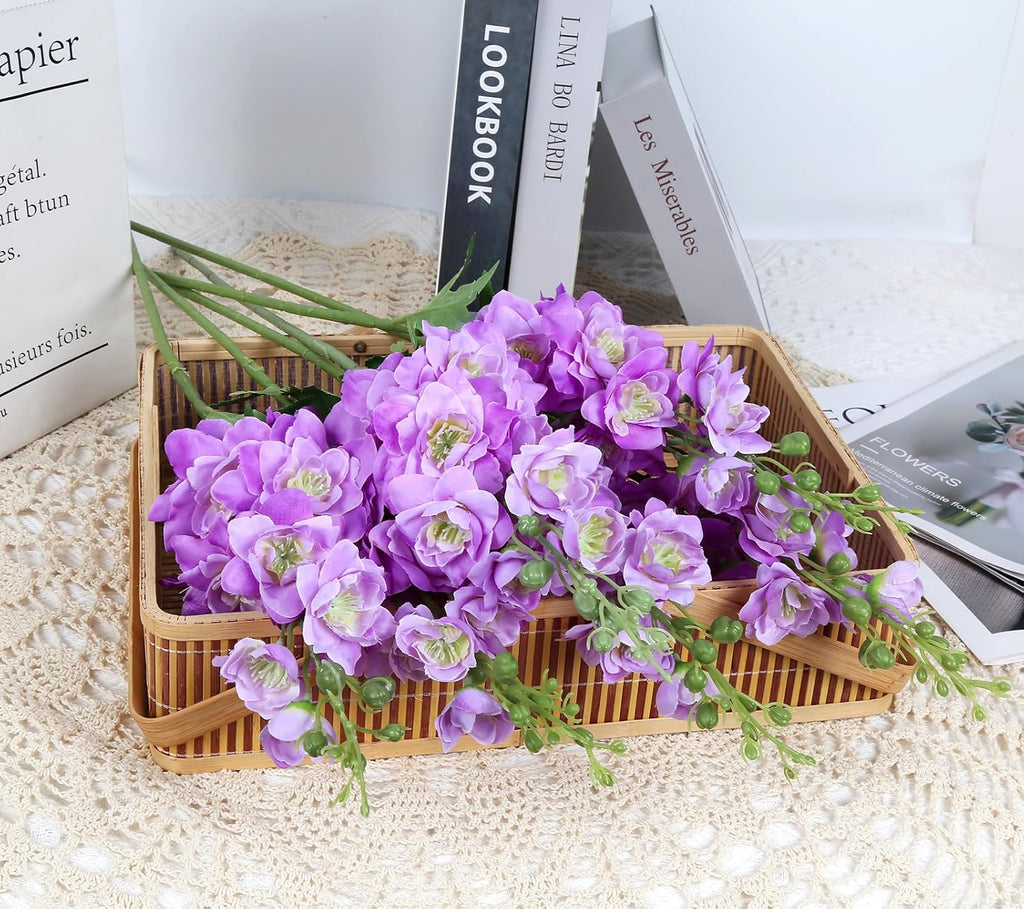 Purple Delphinium Artificial Flower 6PCS Purple Faux Larkspur Silk Delphinium Flowers 29.52" Long Stem Fake Flower for Tall Vase Wedding Floral Arrangements Home Table Decor(Purple)