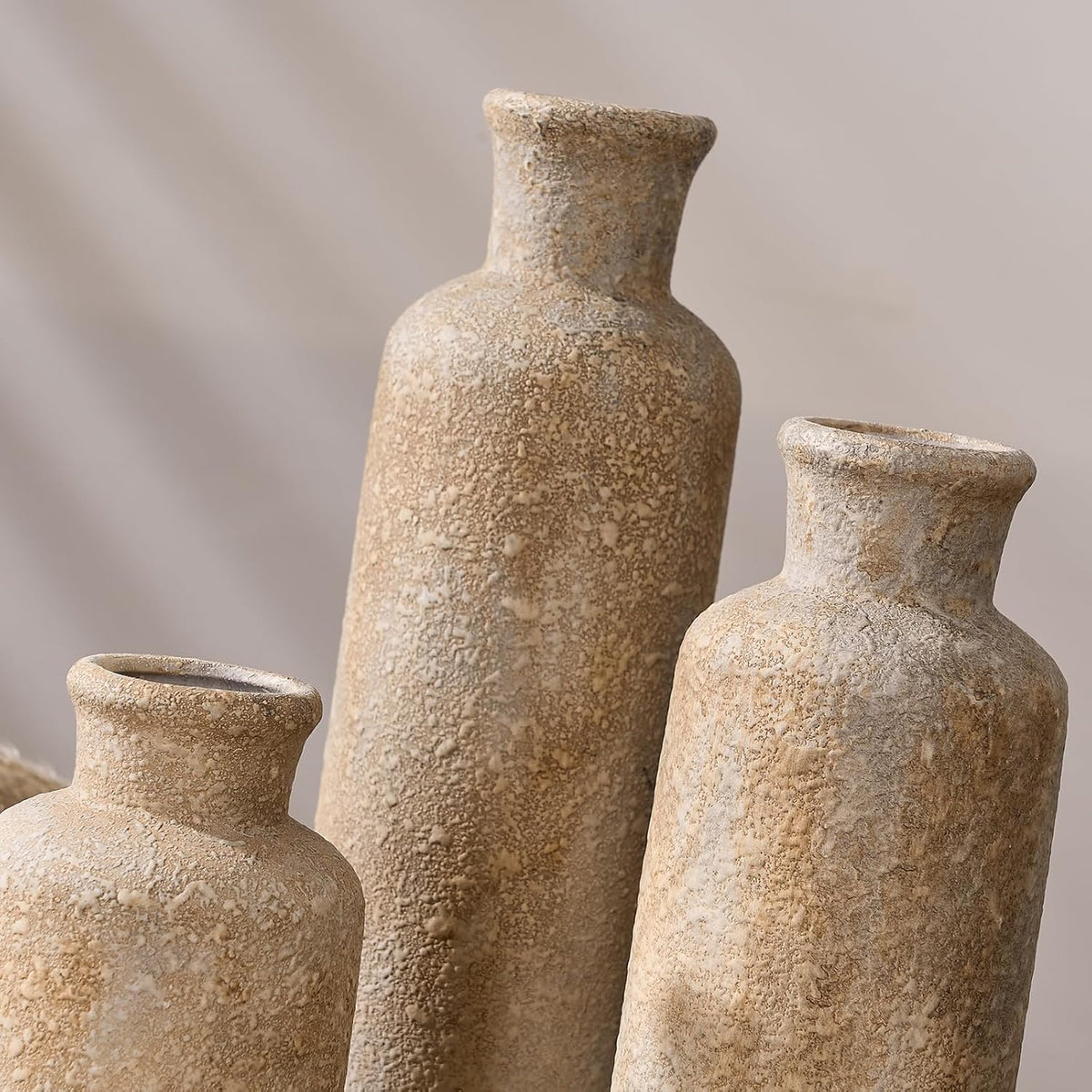 Ceramic Rustic Farmhouse Vase Set of 3,Terracotta Vases for Home Decor