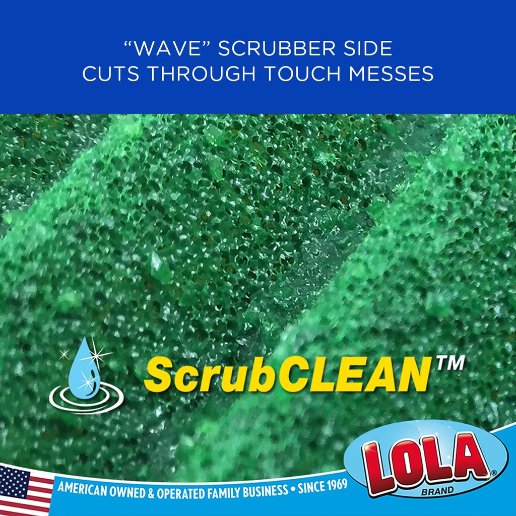 LOLA Heavy Duty Scrub Sponges, 24 Pack, Made in USA, Superior Sponge Lasts up to 4X Longer, Reusable Long Lasting, Next Generation Cleaning