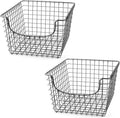 Spectrum Wire Scoop Basket Storage Bin Satin Nickel Nesting Metal Baskets Pack of 2 for Kitchen Pantry Closet Bathroom Garage Organization, Heavy Duty Wire Basket Organizer for Storage Decor