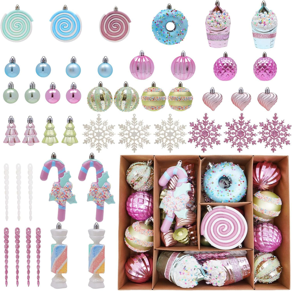 48-Pack Christmas Balls Ornaments,Macaron Shatterproof Christmas Ornaments Set, Xmas Seasonal Cute Hanging Pendants Gift Package for Tree Party Holiday Indoor Decor