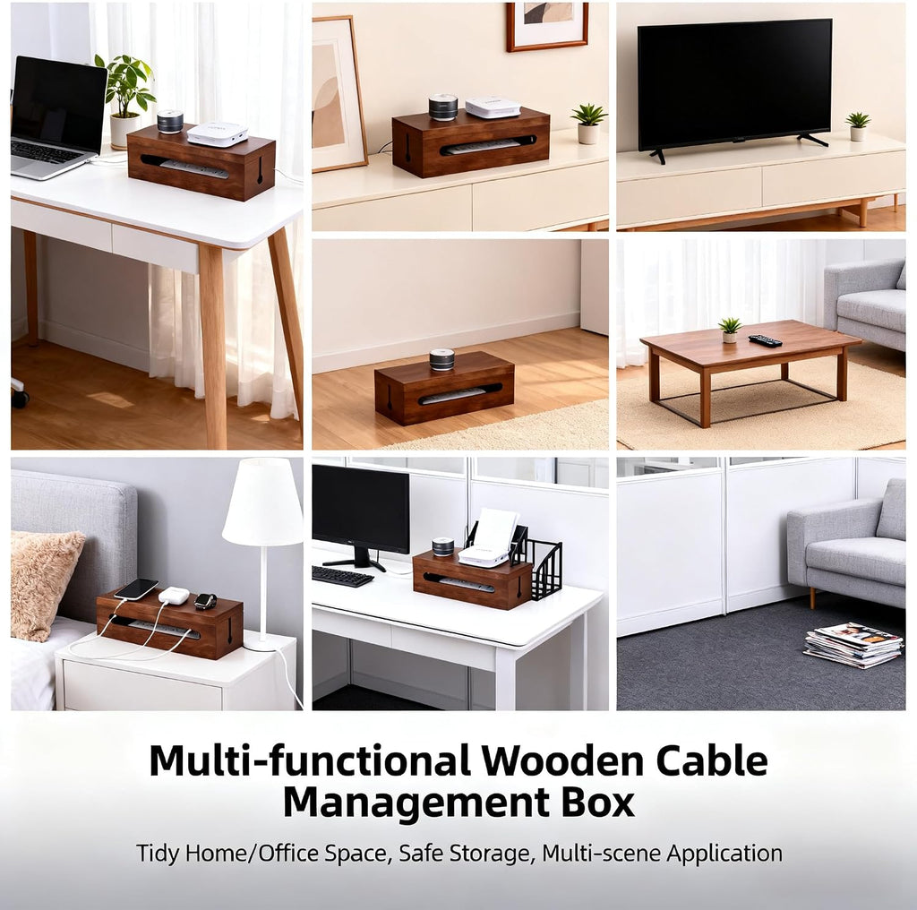 Cable Management Box, Solid Wood Cord Hider, Large Wire Organizer