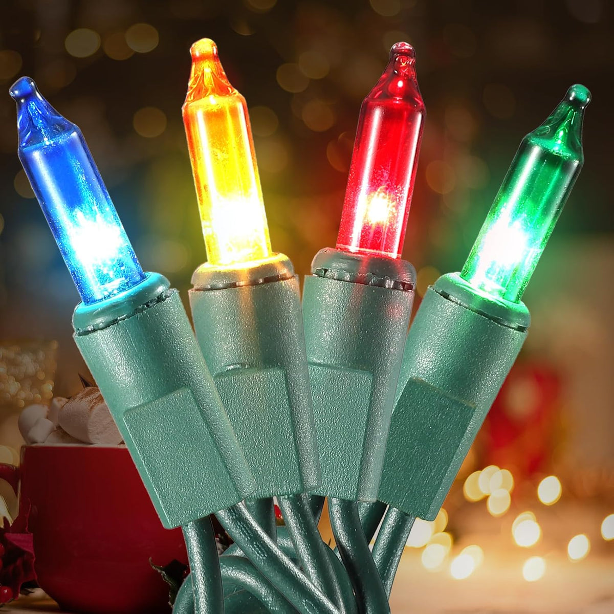 TIGOMOOV Multicolor Christmas Lights 100 Count, 21ft Green Wire Incandescent Mini String Lights, UL Certified Plug in Connectable, Xmas Tree Wreath Yard Patio Party Wedding Indoor Outdoor Decor