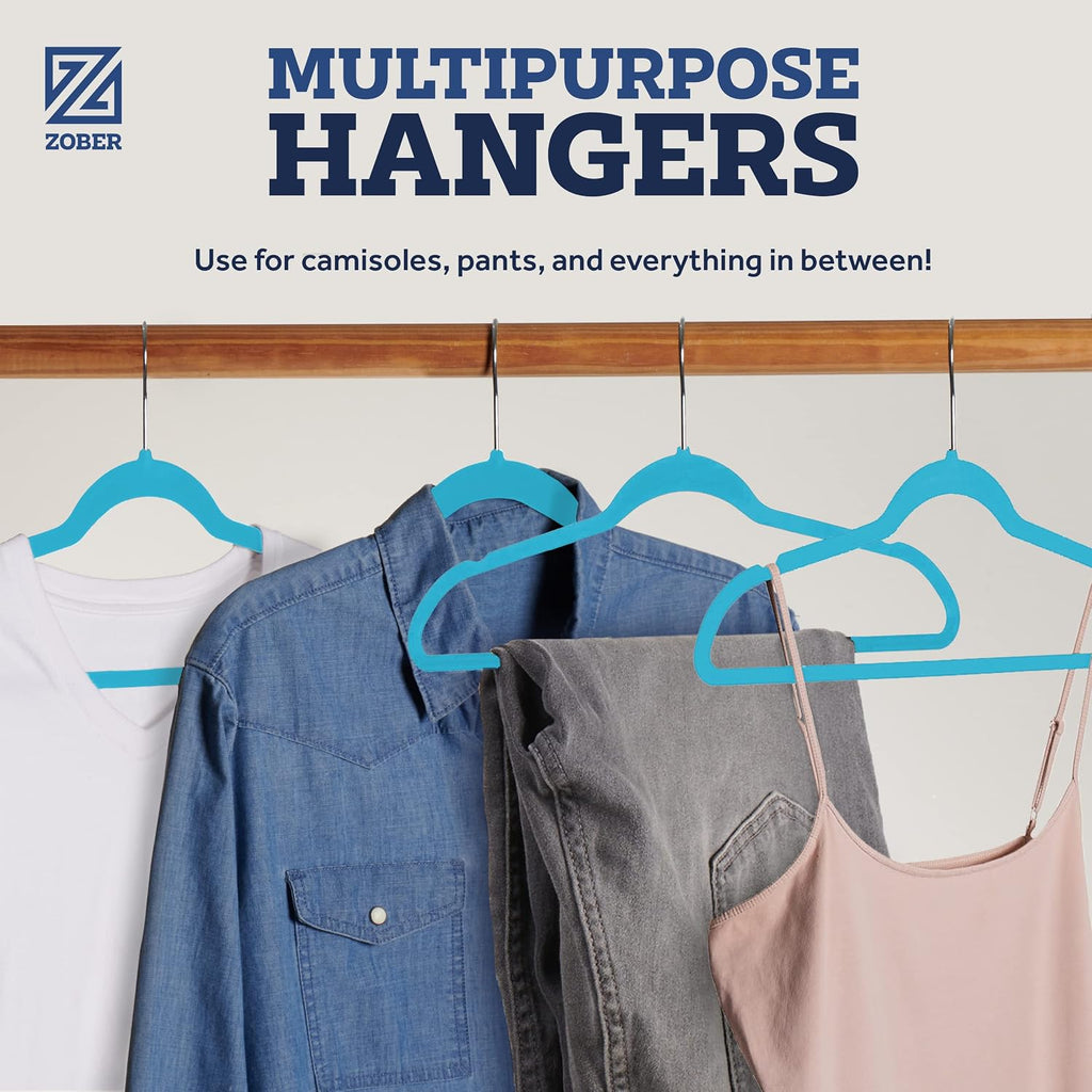 Zober Turquoise Velvet Hangers 50 Pack, Slim Non Slip Clothes Hangers