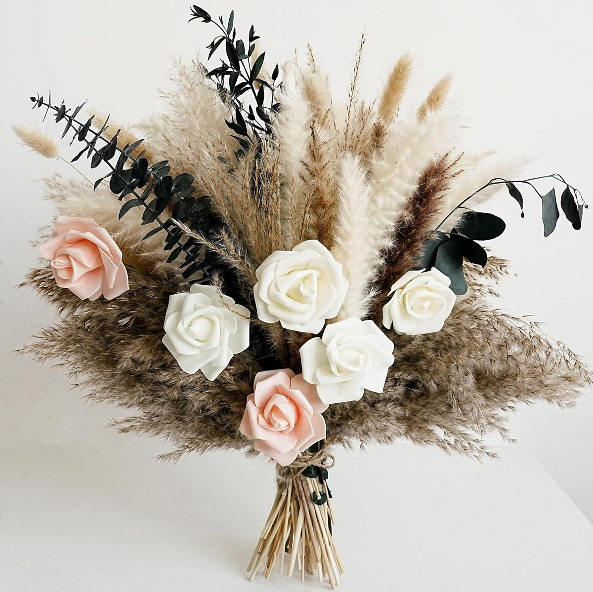 Dried Flower Bouquet | Pampas Grass Decor | Floral Arrangements for Home & Wedding | Boho, Rustic, and Modern Decorations (Without vase)