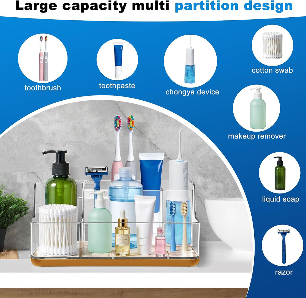 Gold Vanity Bathroom Countertop Storage Rack Lipstick & Makeup Brush Organizer Skincare Storage Box for Vanity Ideal for Bathroom, Living Room, and Kitchen Organization