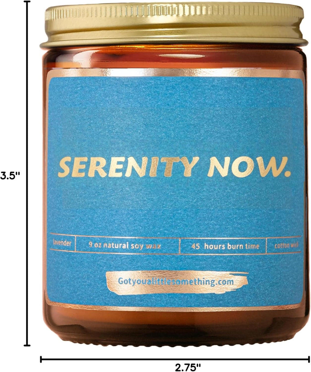 Seinfeld Gifts for Women - Serenity Now Lavender Vanilla Scented Soy Wax Candle | Seinfeld Merch Mothers Day Friendship Relaxation Gifts for Women | Birthday Present Idea for Friends for Home Decor