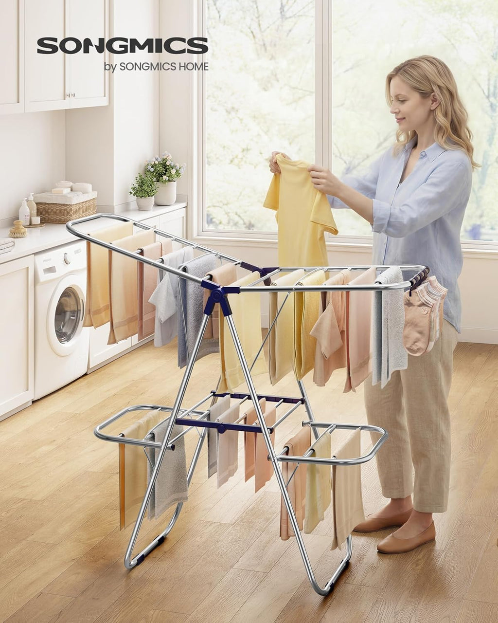 SONGMICS Clothes Drying Rack, Foldable Metal Airer, 51.2 x 19.3 x 61.8 in