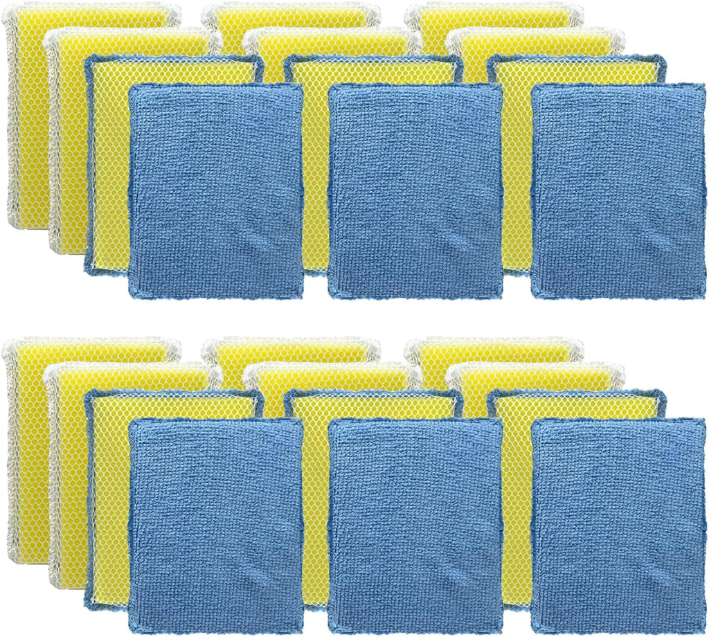LOLA Microfiber & Nylon Net Sponges, 24 Pack, 12 Dual Sided Non-Scratch Sponge Pads & 12 w/Microfiber Cloth One Side and Netting on the Other Side