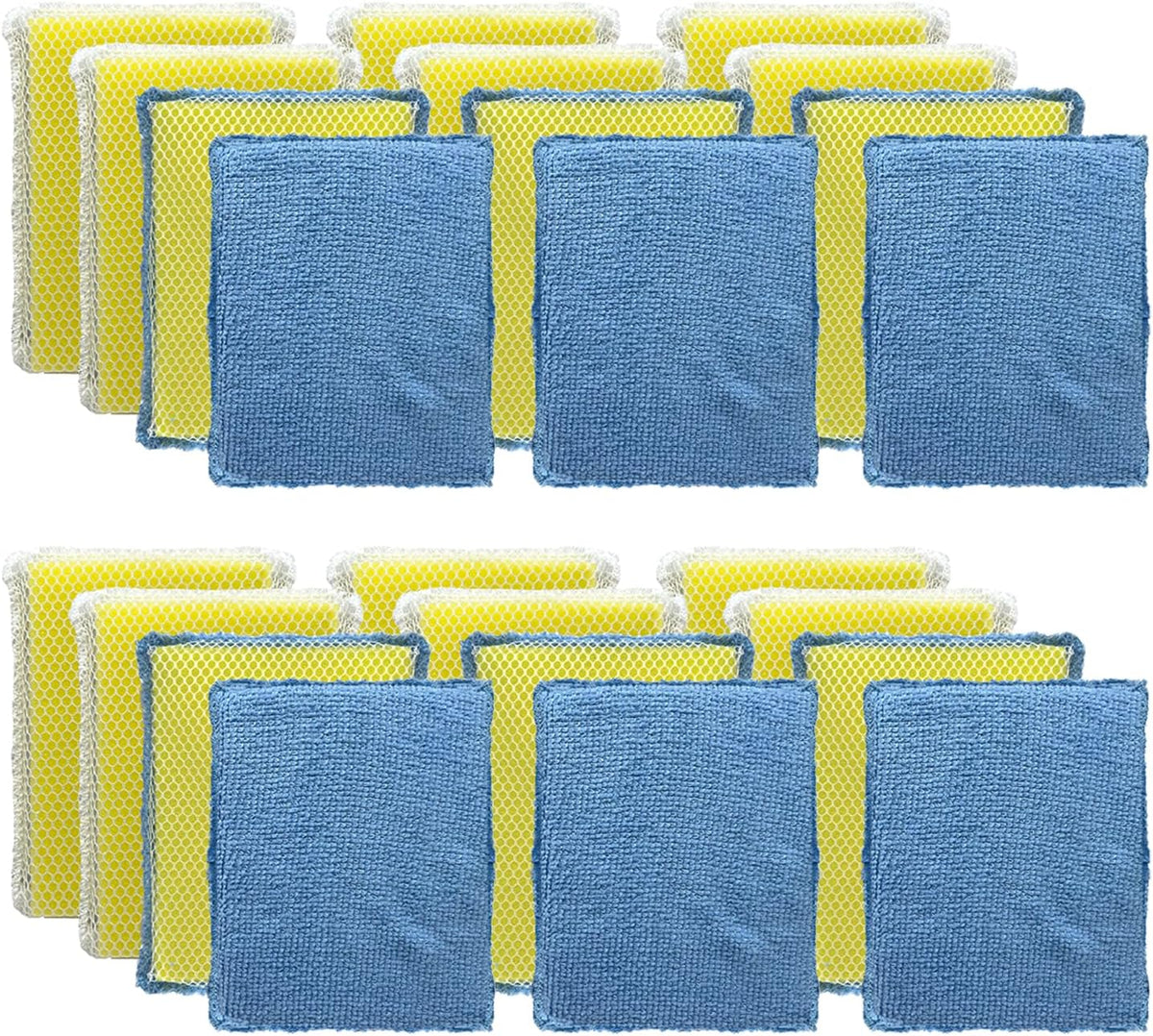 LOLA Microfiber & Nylon Net Sponges, 24 Pack, 12 Dual Sided Non-Scratch Sponge Pads & 12 w/Microfiber Cloth One Side and Netting on the Other Side