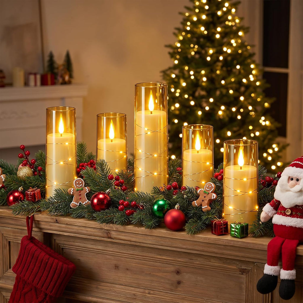 Rechargeable Flameless Candles String Lights Battery Operated 2 Remote Gold