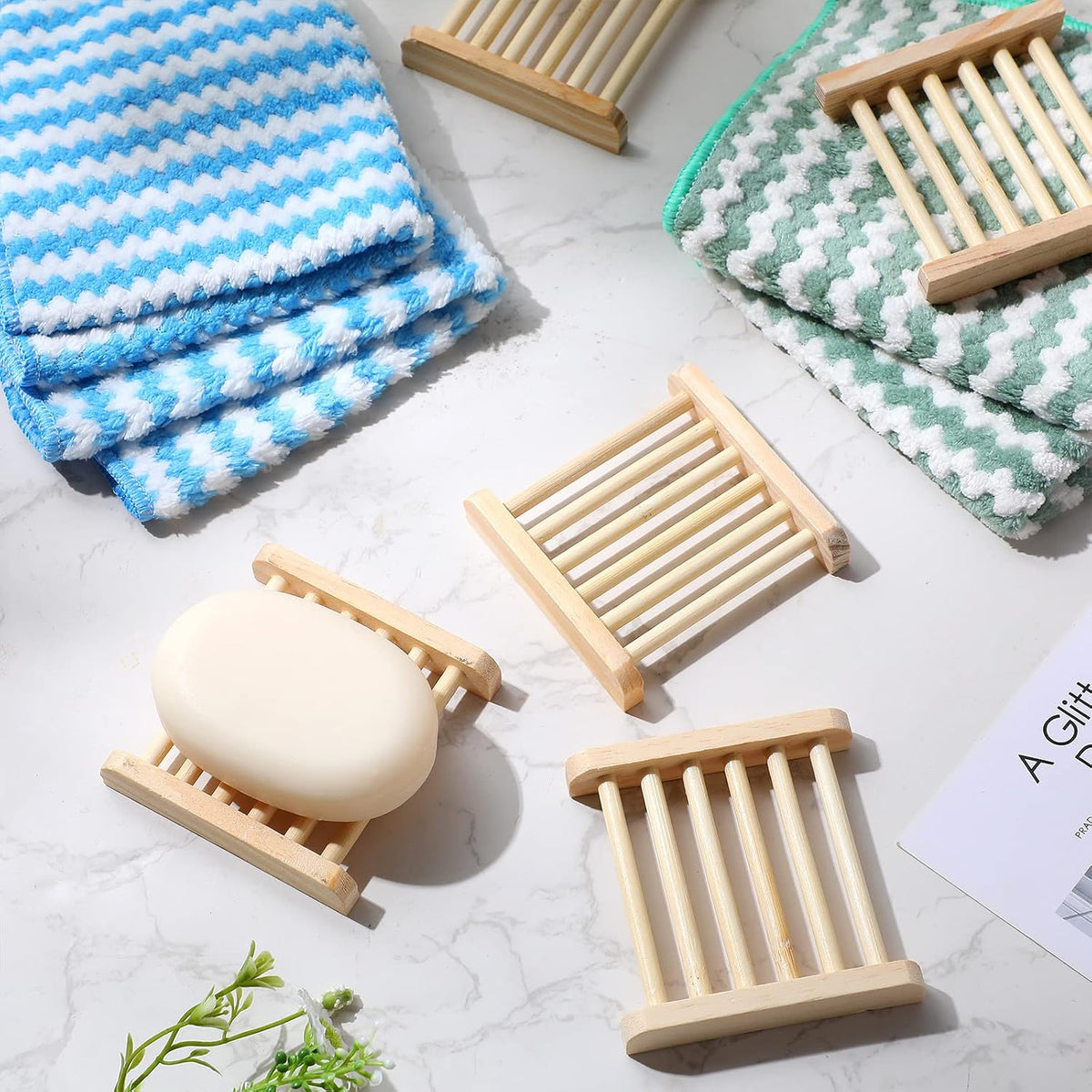 Amyhill 50 Pcs Bamboo Soap Dish Bulk Soap Holder Draining,Wooden Color