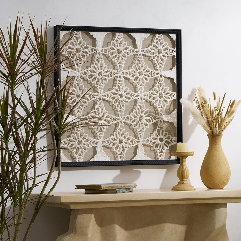 FOLKOR 24" Framed Black and White Abstract Wall Art Decor for Living Room