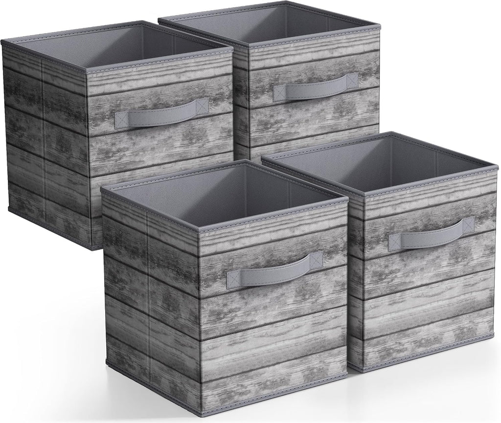 Sorbus 11 x 11 Storage Cubes, Foldable Fabric Bins (4 Pack, Rustic Gray)