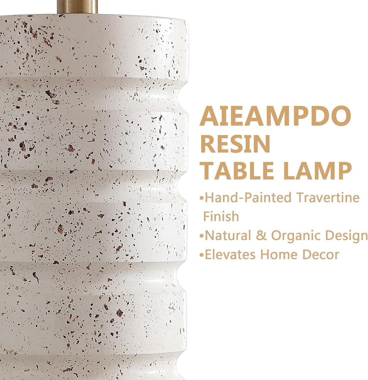 AIEAMPDO 26" Set of 2 Travertine Resin Table Lamps for Bedroom, Off-White