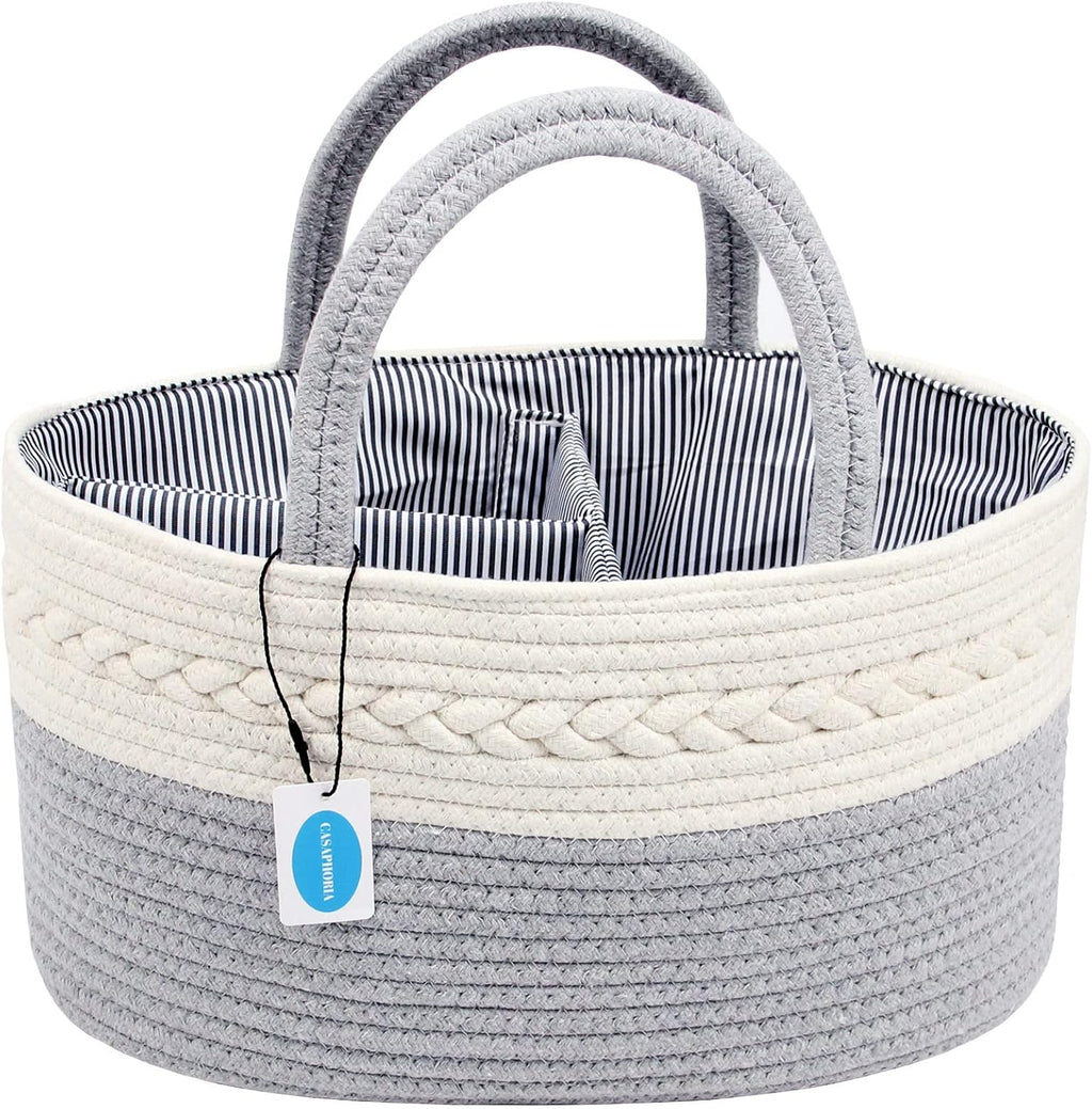Casaphoria Caddy Organizer - Cotton Rope Basket with Removable Inserts, Soft Storage Caddy for Gifts, Cream and Gray