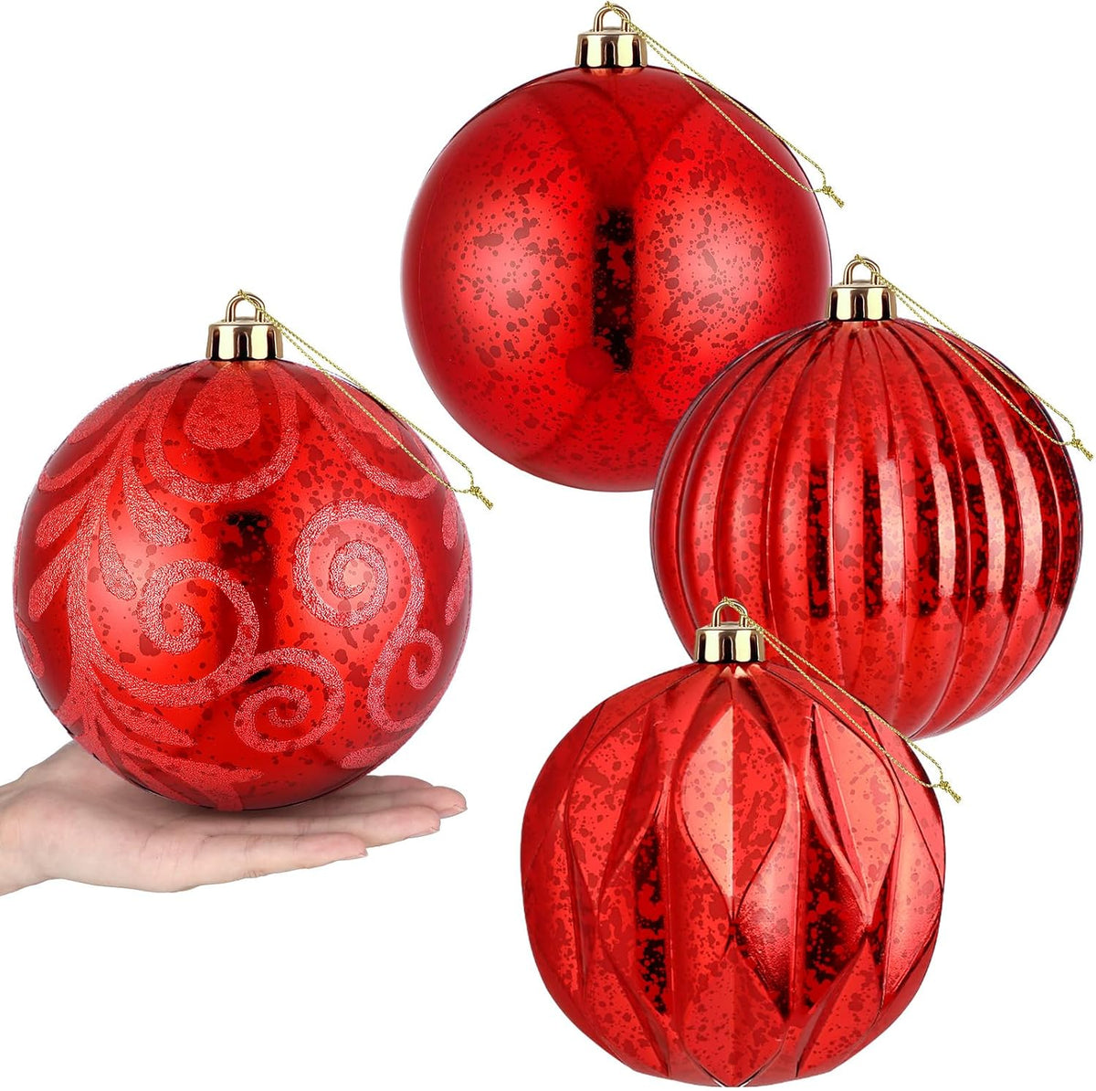 Arrowbash 4 Pcs 6'' Red Mercury Big Christmas Ball Ornaments Set
