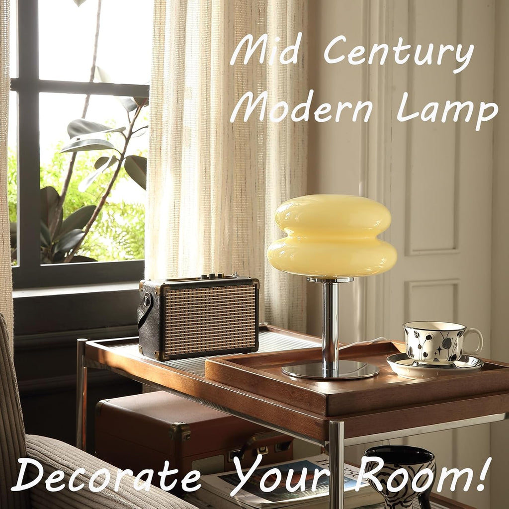 Glivpny Mushroom Lamp Table Lamp, Mid Century Modern Bedroom Lamps(Cream)