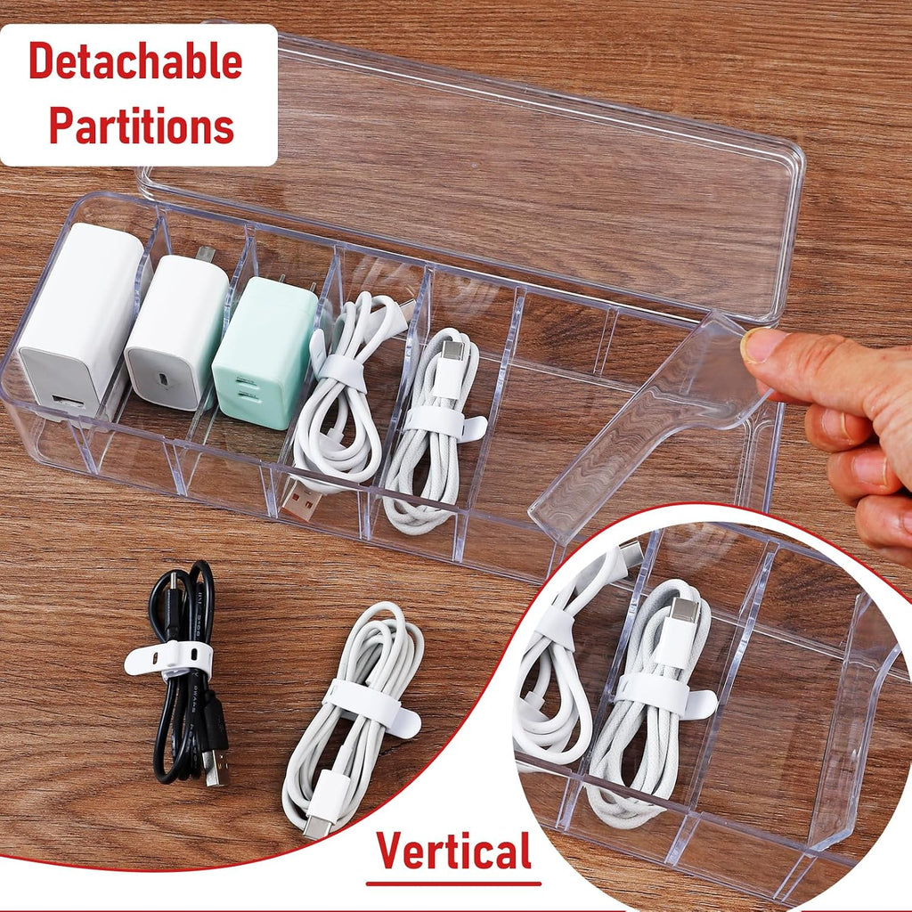 4 Pack Cable Organizer Box, Clear, 27 X 9.5 X 6 Cm
