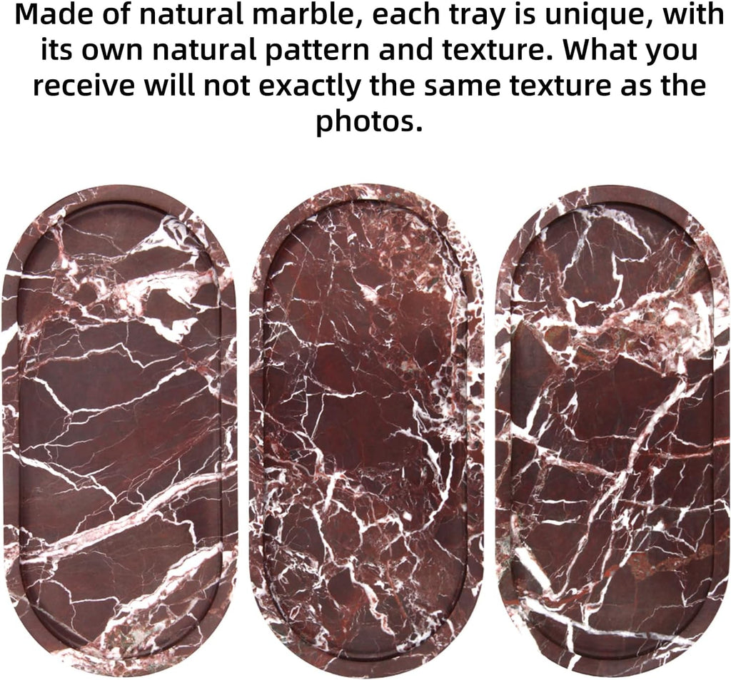 Oval Marble Bathroom Vanity Tray, Rosso Lepanto, 10" x 5" x 0.6"