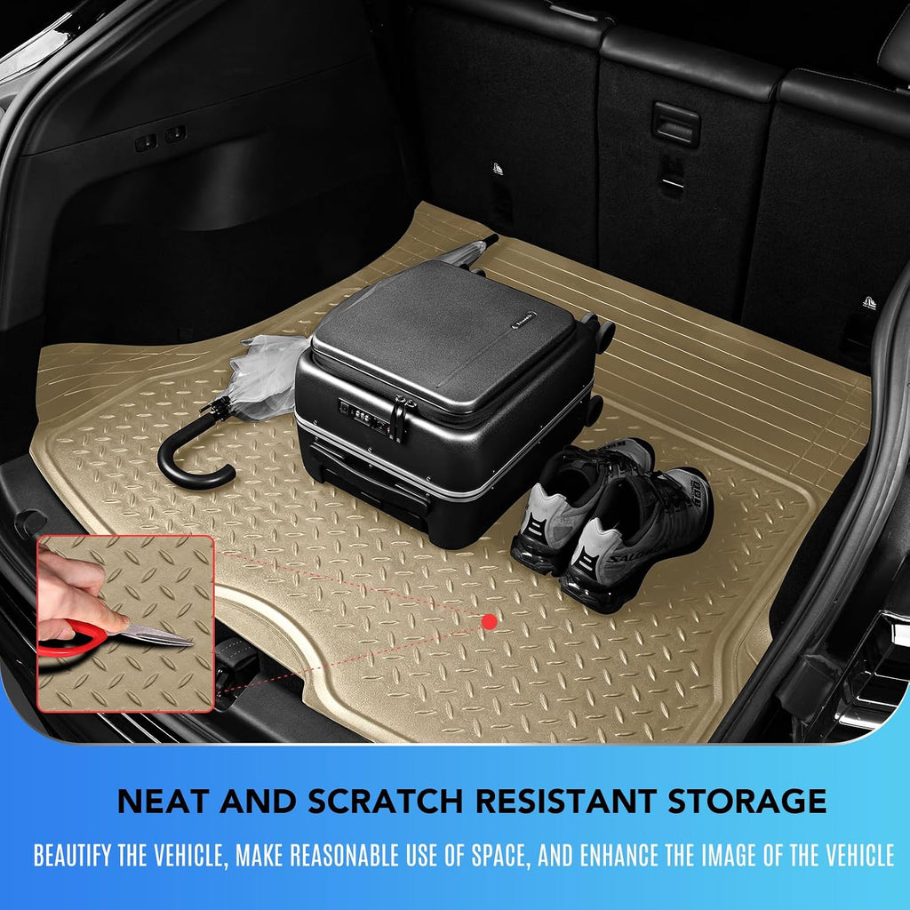 PIC AUTO Heavy Duty Cargo Liner, Trimmable All-Weather Rubber Trunk Mat for Cars, SUVs, Vans & Trucks, Anti-Slip Backing, Durable Protection, Large, Beige