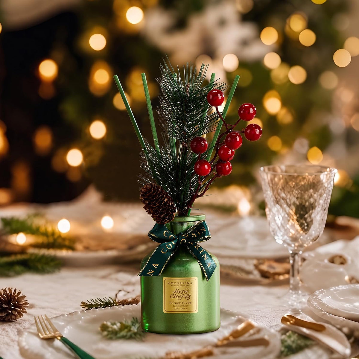 COCORRÍNA Christmas Reed Diffuser Set, Balsam & Cedar, 4.06 fl oz