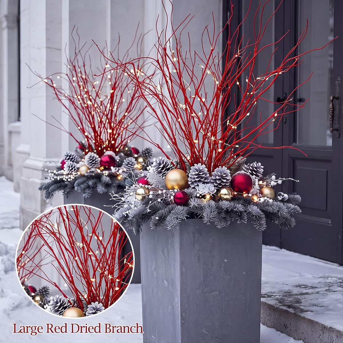 Wavwavw 10 Pcs Christmas Artificial Red Twig Branches, 30 Inch
