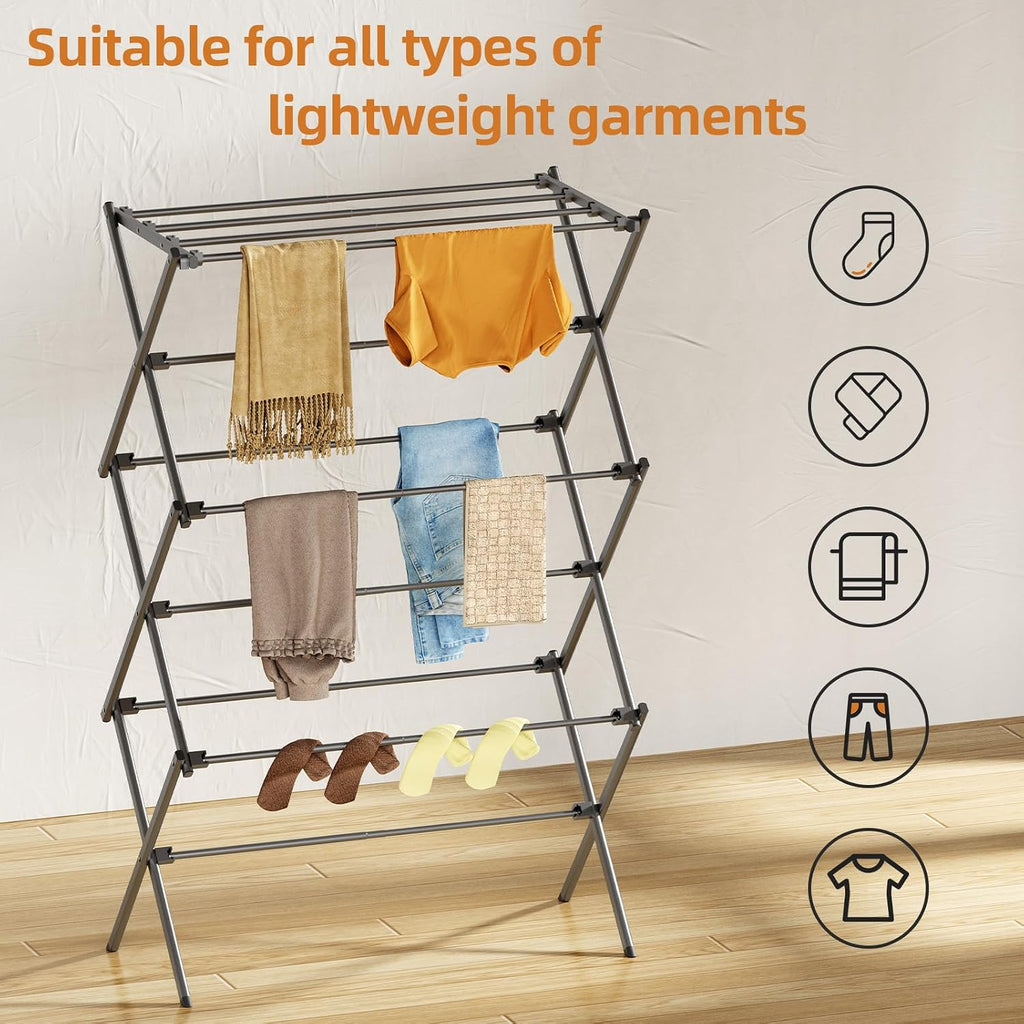 Clothes Drying Rack Foldable, Drying Rack Clothing Antirust Laundry Drying Rack Collapsible for Indoor Outdoor, 11.8" D x 34.5" W x 35.5" H, Grey