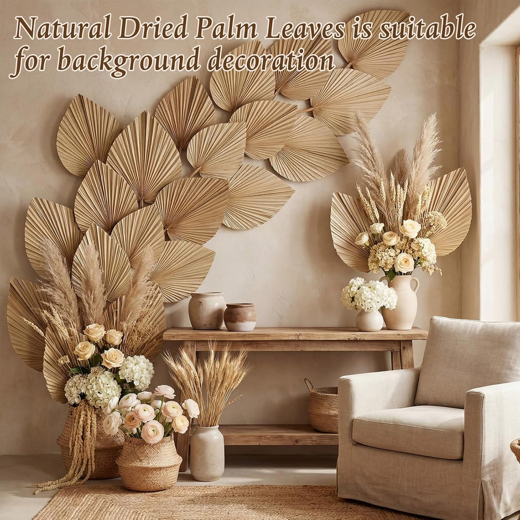 Novabright 24 Pcs Dried Palm Leaves Artificial 15.7" Large Boho Trimmed Spear Tropical Palm Leaves Fans for Boho Wedding Decor Hawaiian Luau Party Kitchen Farmhouse Table Flowers Arrangements