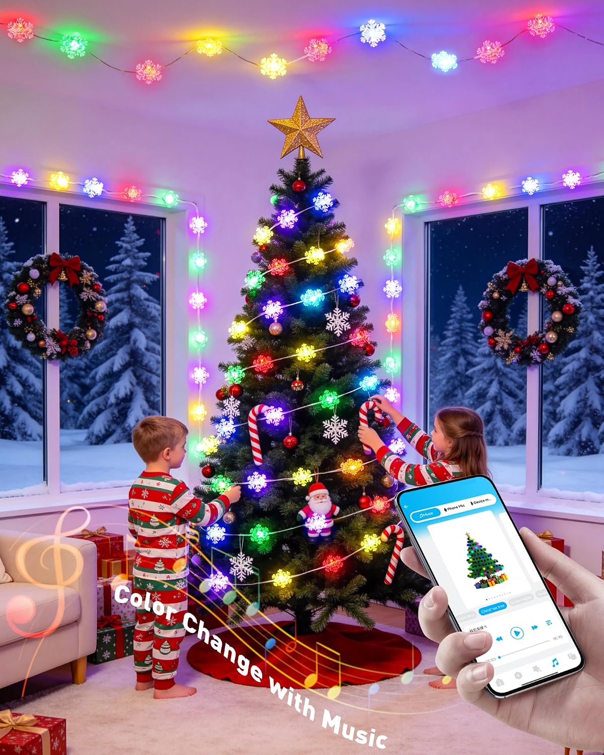JMEXSUSS Smart Snowflake Lights for Christmas Decor, RGB Christmas Lights