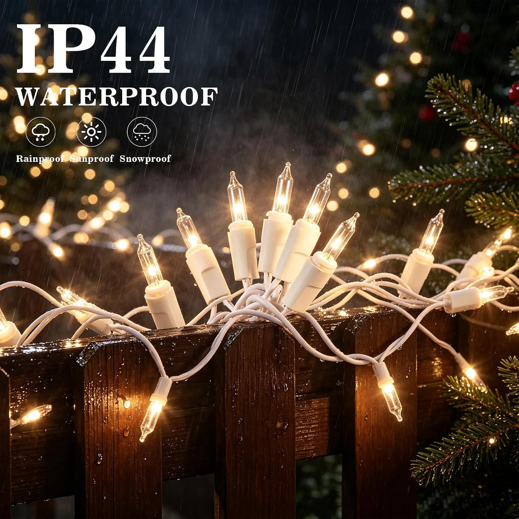 TW SHINE Warm White Christmas Lights, 20FT 100 Count Incandescent White Wire Christmas Tree Lights, Waterproof Xmas String Lights for Outdoor Indoor Home Party Decorations