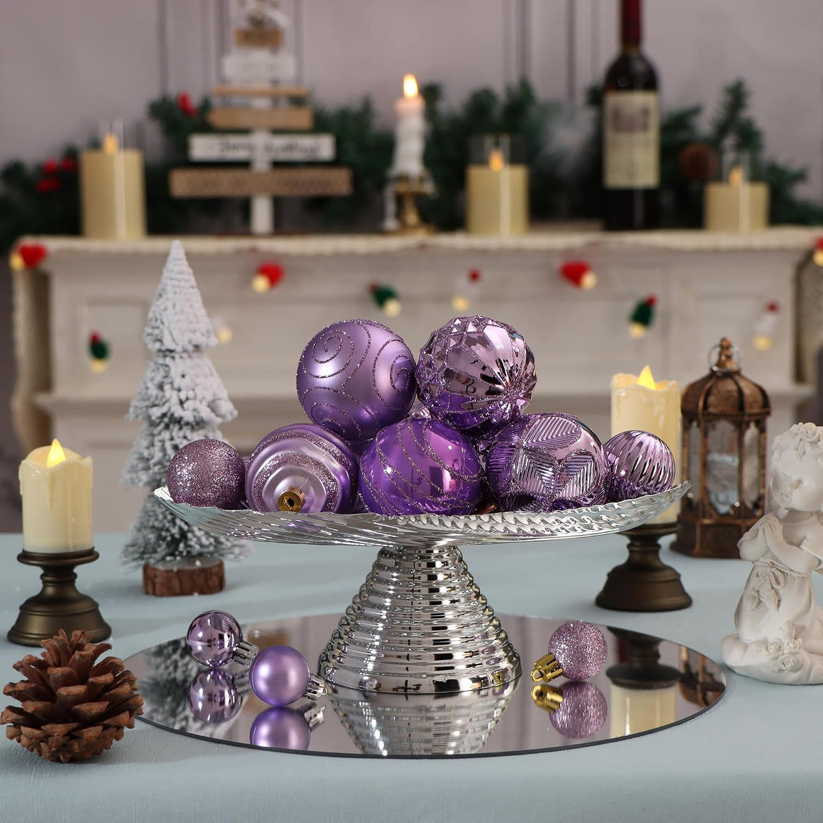 100Pcs Light Purple Christmas Ball Ornaments Vintage Tree Decorations