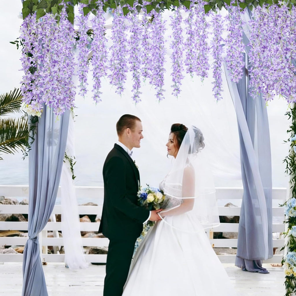 RECUTMS Artificial Silk Lilac Purple Flowers Garland 8Pcs-24Branches 33.5in