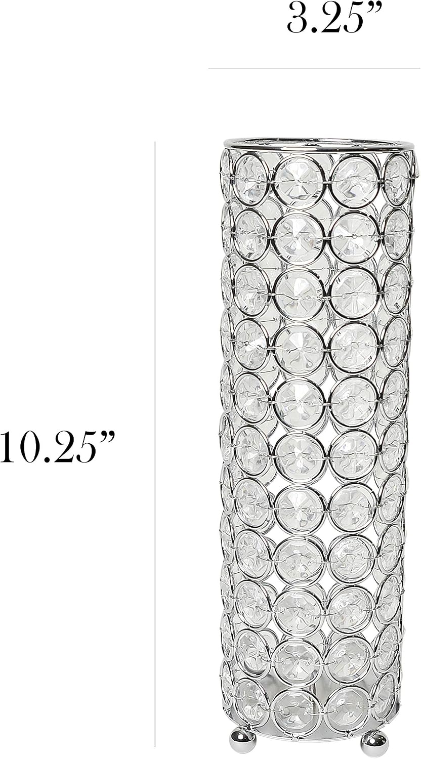 Elegant Designs HG1011-CHR Elipse Crystal Decorative Flower Vase, Candle Holder, Wedding Centerpiece, 10.25 Inch, Chrome