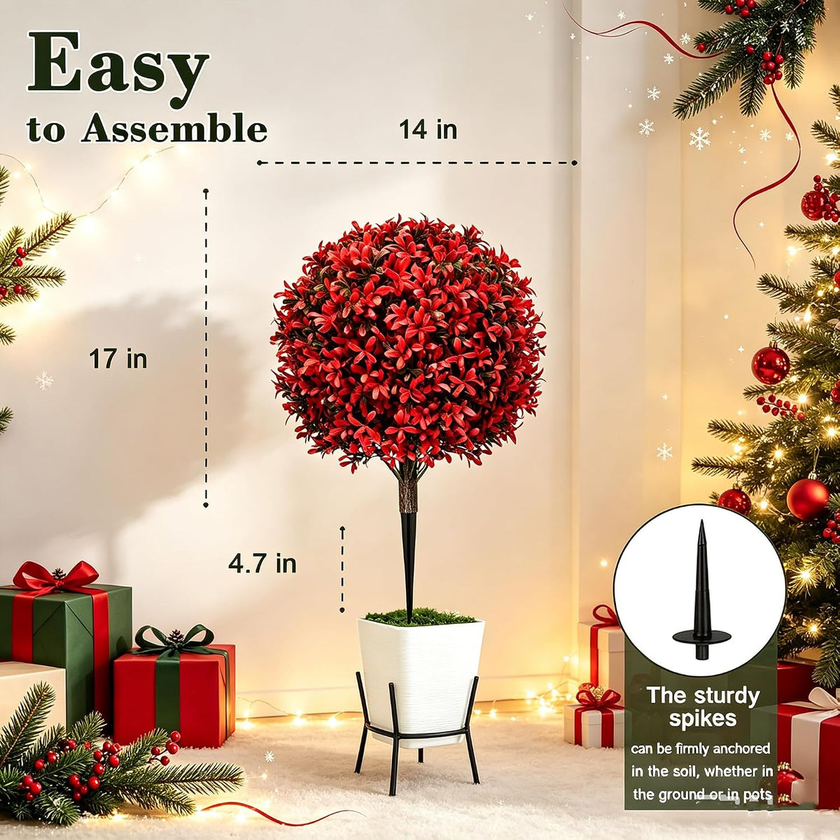 Chillchard 2Pack UV Resistant Red Artificial Boxwood Topiary Fake Plant