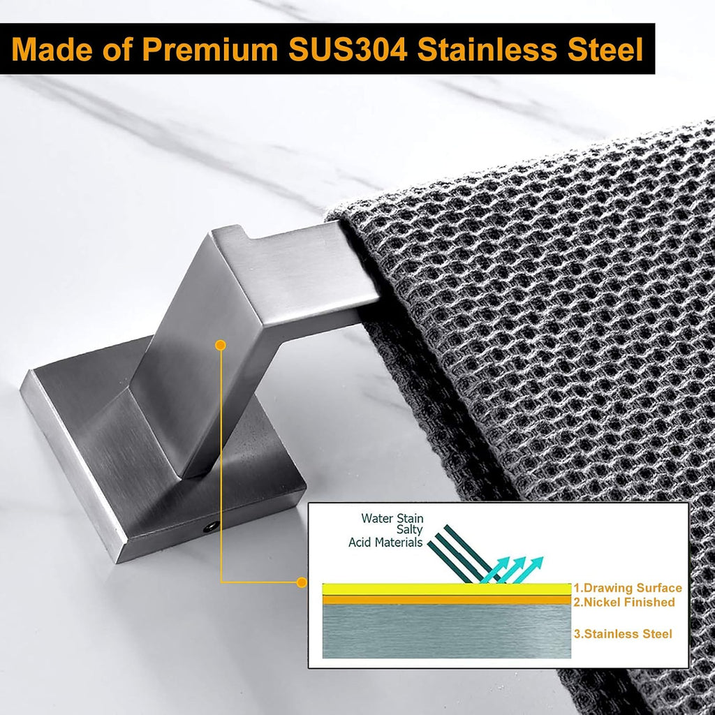 Nolimas Brushed Nickel Bath Hand Towel Bar Single Bars Towel Ring Classic Wall Mounted SUS304 Stainless Steel Bathroom Square Towel Rack Toilet Kitchen Towel Shelf Single Layer