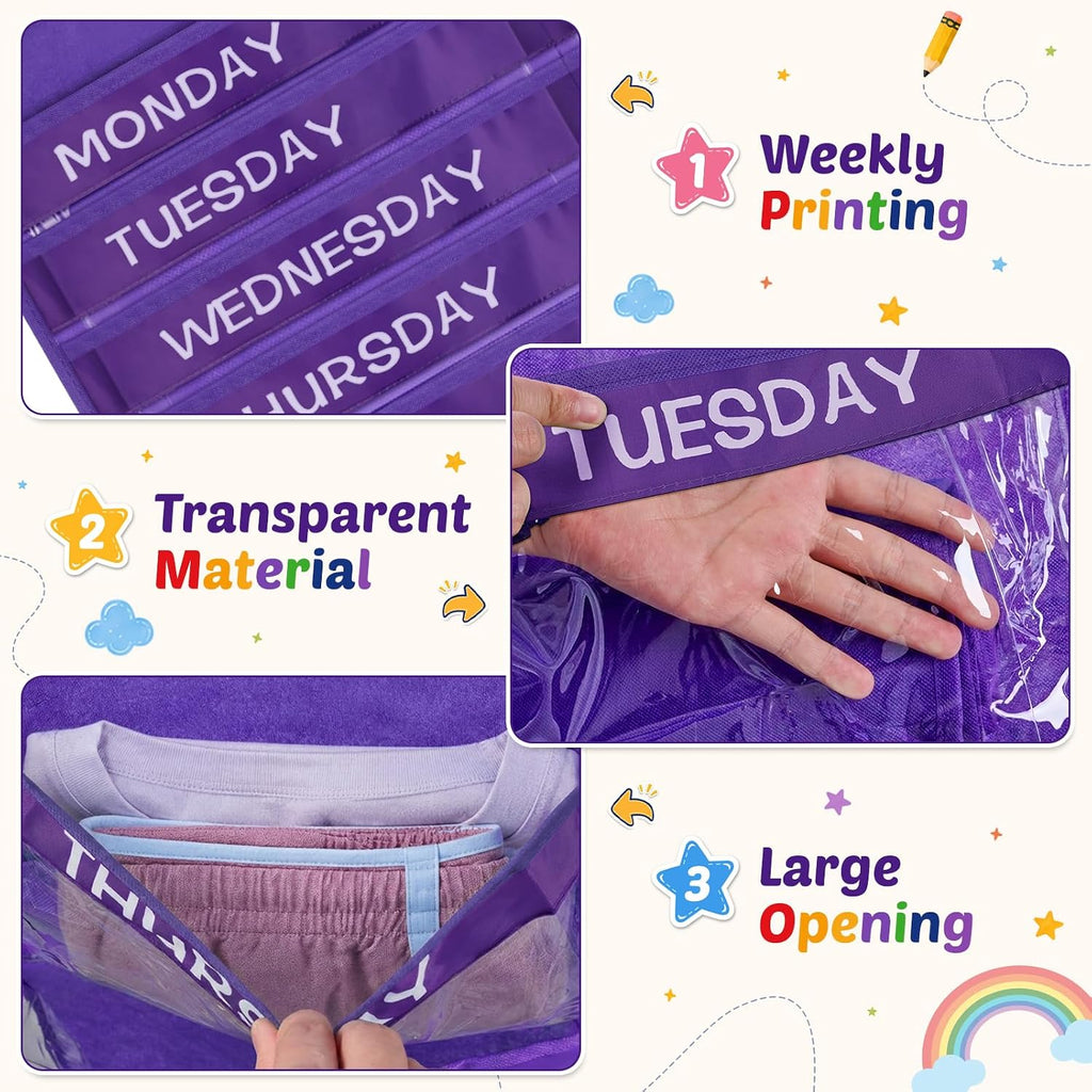 2 Pack Weekly Kids Clothes Organizer with 12 Pockets
