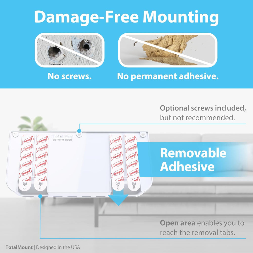 TotalMount Drop-Free Remote Holder – Removable Adhesive Strips – XL White