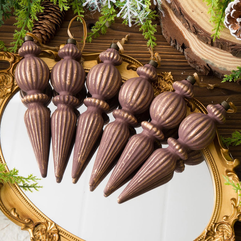 Gunmetal Gold Vintage Finial Christmas Ornaments, 6Pcs Neutral Shatterproof Xmas Tree Ornaments