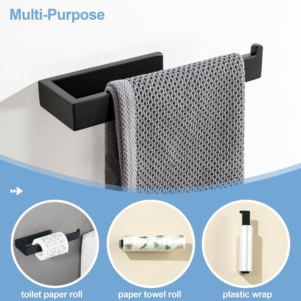 Sayayo Bathroom Hand Towel Holder, Black Towel Bar Wall Mounted