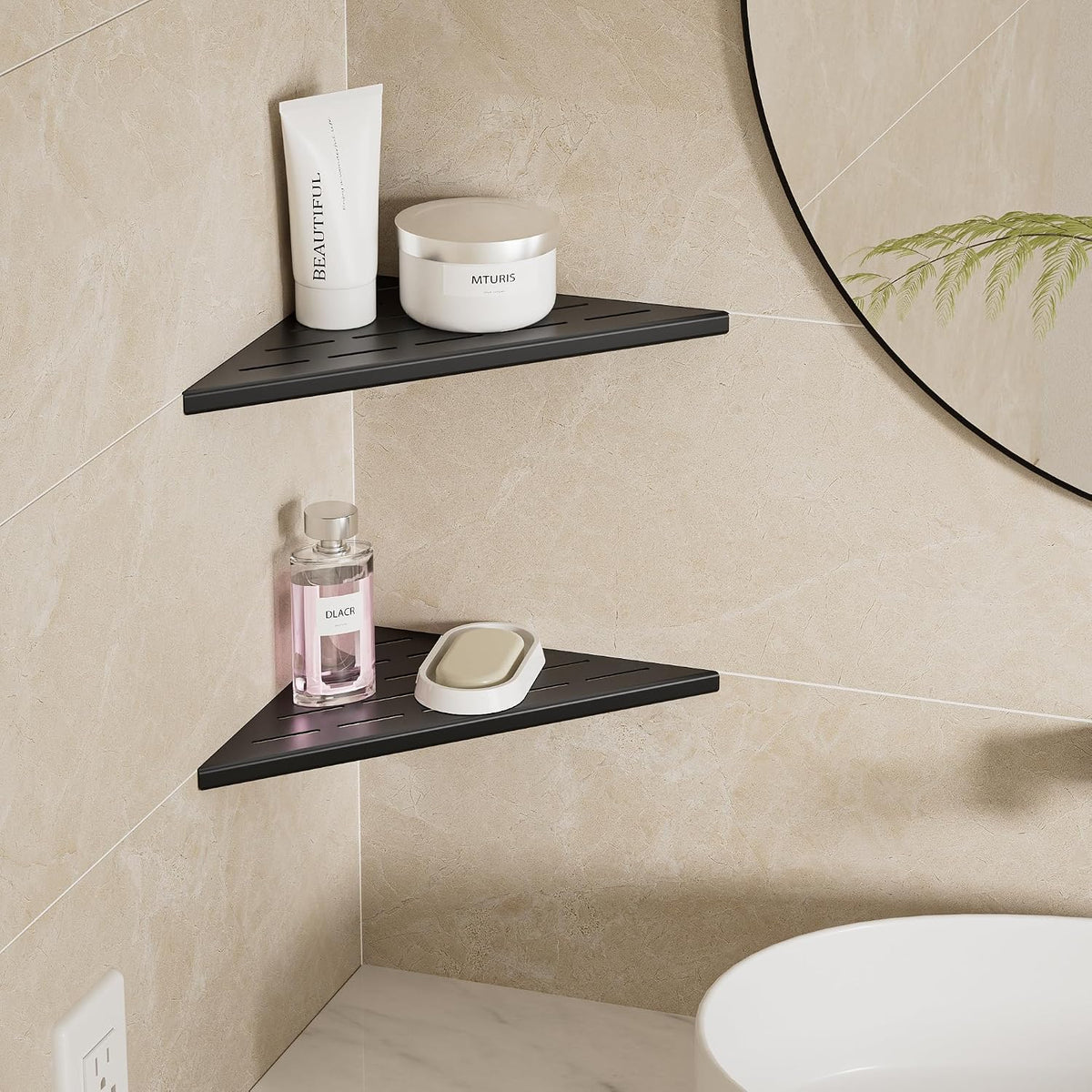 Neodrain 12 Inch Black Corner Wall Shelf for Tile Wall Insert, Set of 2