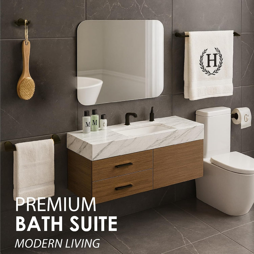 Mega Handles Bathroom Accessory Set Matte Black - 4-Piece, Towel Bar, Hooks