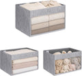 WUIKE Foldable Storage Bins, Clear Window Bins, Light Gray, Large, 3-Pack