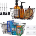 Wire Hanging Wall Basket, 2 Black Metal Baskets, Adhesive Cabinet Organizer