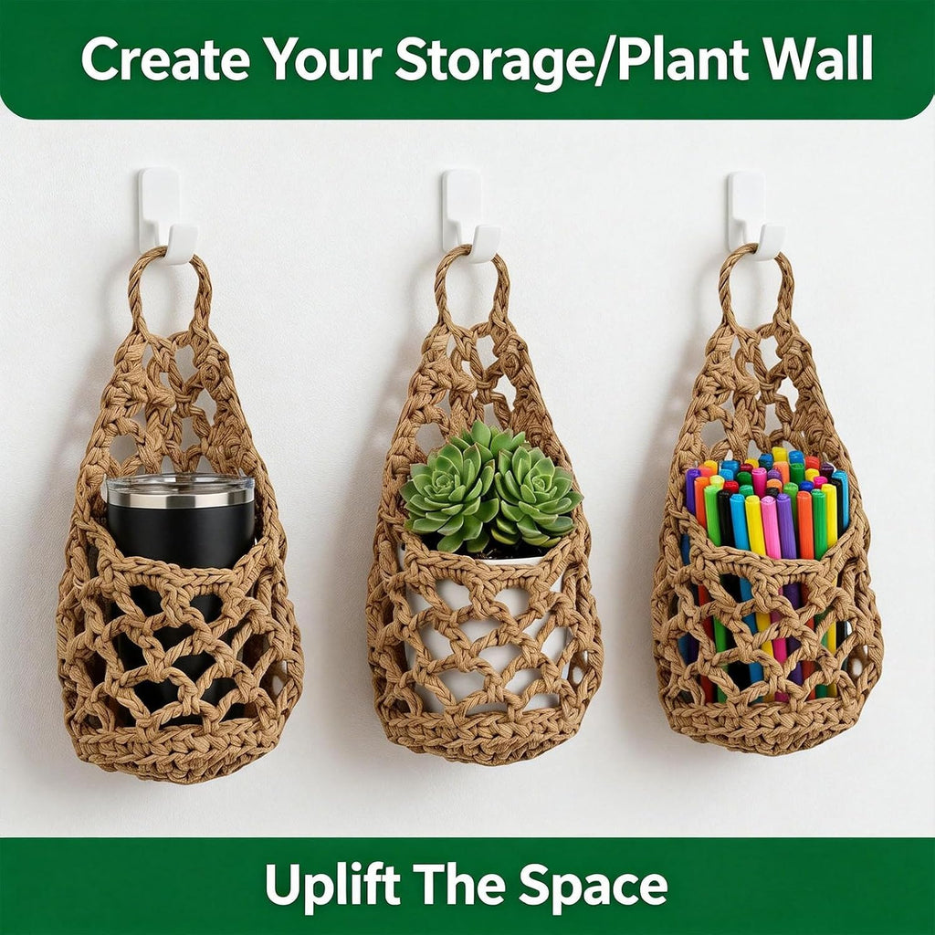 Macrame Plant Hanger Set of 2, Boho Wall Hanging Planter for up to 6" Pots