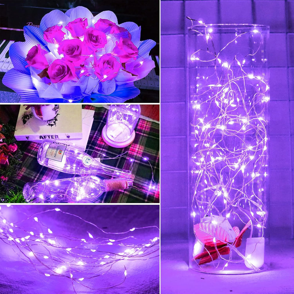 SmilingTown Fairy Lights Battery Operated Starry Firefly Silvery Wire String Lights 15 Pack 7.2ft 20 LED Jar Table Centerpiece for Wedding Christmas Halloween Party Decoration (Purple)